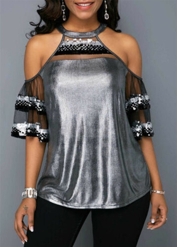 Top plateado brillante para mujer M
