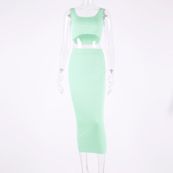 Top și fustă crop pentru femei B935 verde deschis M