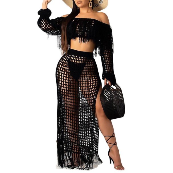 Top și fustă de plajă pentru femei B1088 negru XXL