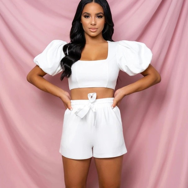 Top și pantaloni scurți pentru femei B951 alb L