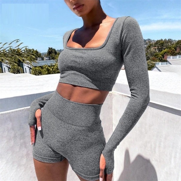 Top și pantaloni scurți pentru femei B987 gri XS