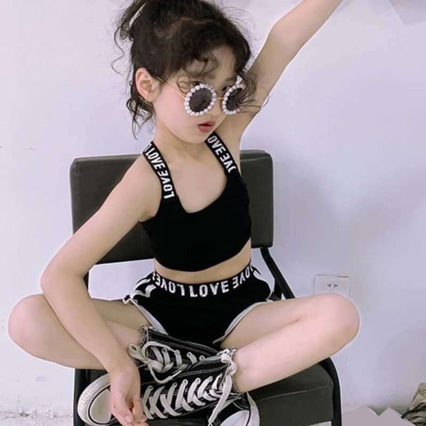Top și pantaloni scurți pentru fete L1297 negru 9