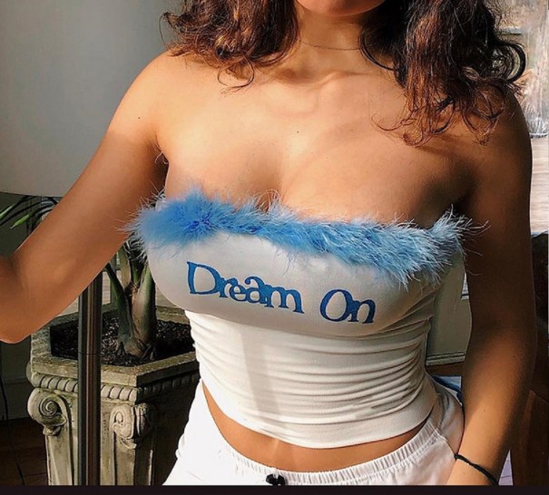 Top sin tirantes peludo para mujer S