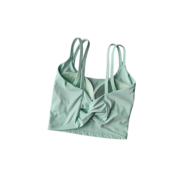 Top sportivo da donna con dettaglio arricciato sul davanti e spalline sottili in nylon per fitness corsa esercizio e allenamento verde S