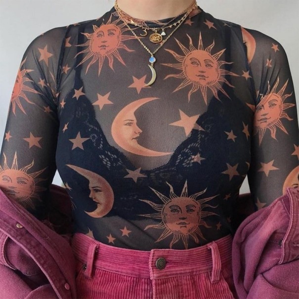 Top transparente de mujer con estrellas negro M