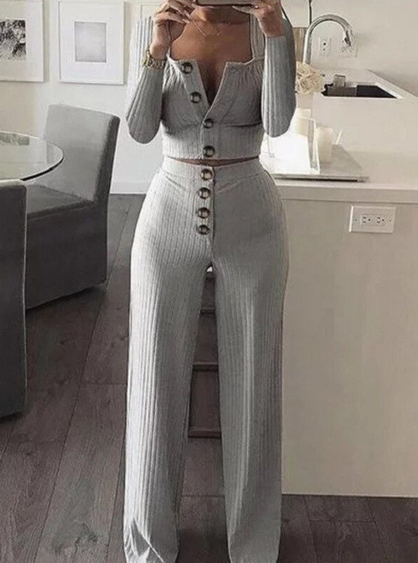 Top tricotat și pantaloni pentru femei B1180 gri S