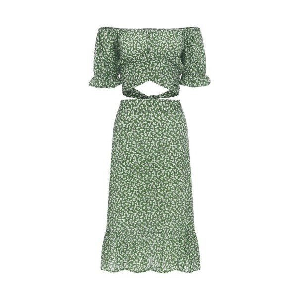 Top y falda con estampado floral para mujer B1099 verde XL