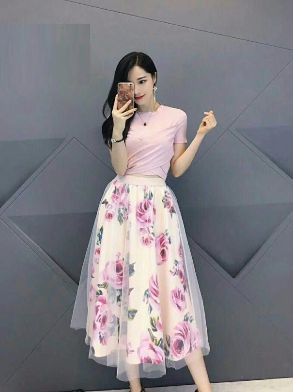 Top y falda de manga corta para mujer L