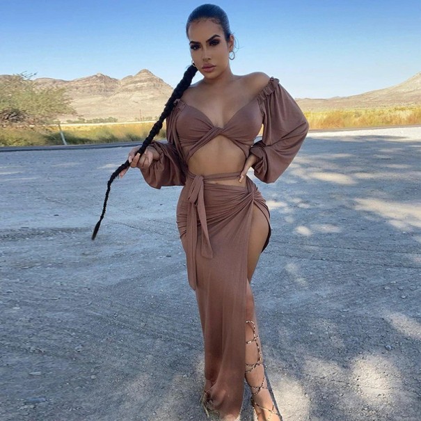 Top y falda de mujer B1044 marrón XS