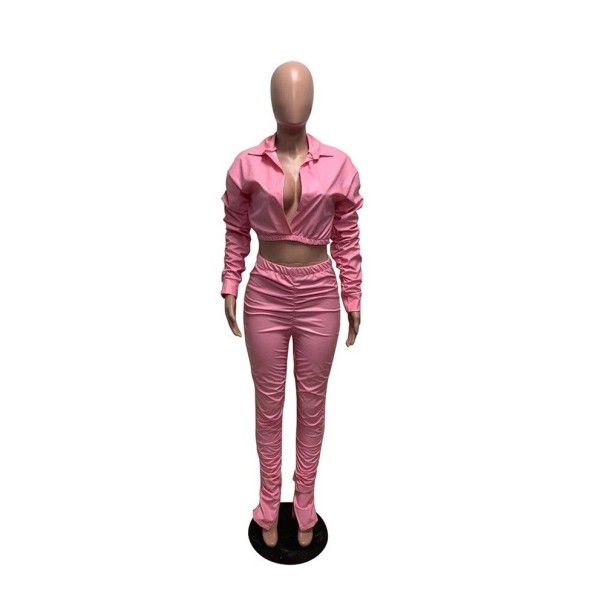 Top y pantalón de cuero para mujer rosa M
