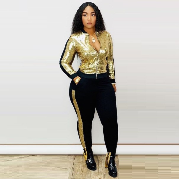 Top y pantalón de mujer B954 dorado XL Top y pantalón de mujer B954 dorado XL