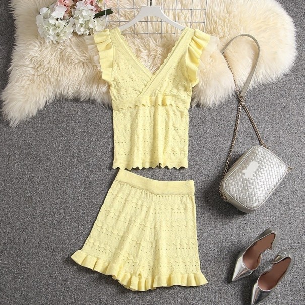 Top y short de punto para mujer B1200 amarillo