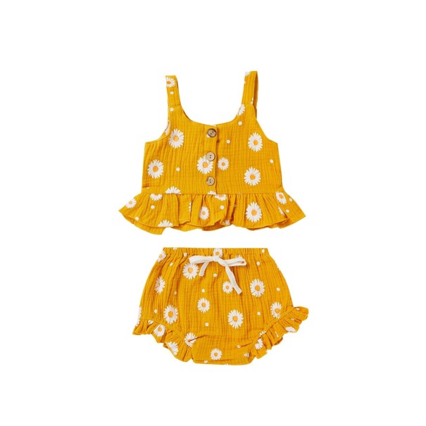 Top y short niña con flores amarillo oscuro 3