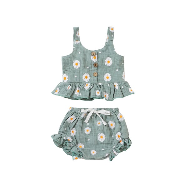 Top y short niña con flores verde claro 4