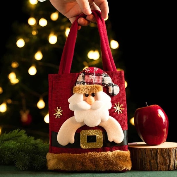 Torba prezentowa na Boże Narodzenie z Mikołajem 20 x 35 cm Torba lniana z uchwytami Torba na prezenty i słodycze wielokrotnego użytku Dekoracja 1