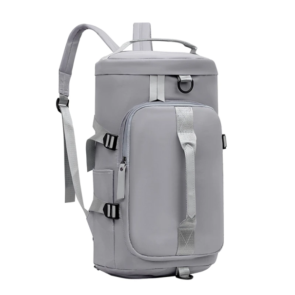 Torba sportowa Oxford 44 x 26 x 26 cm z paskami na ramię do noszenia na plecach i boku, uchwytami do ręki, osobną kieszenią na buty, torba podróżna fitness szary