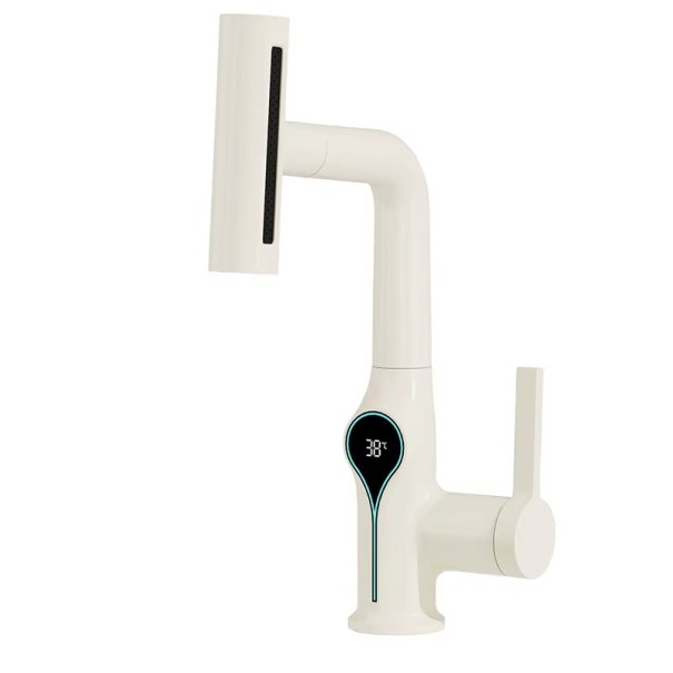 Torneira com display digital 29,5 cm Torneira de lavatório com indicador de temperatura para água quente e fria para casa de banho Bege