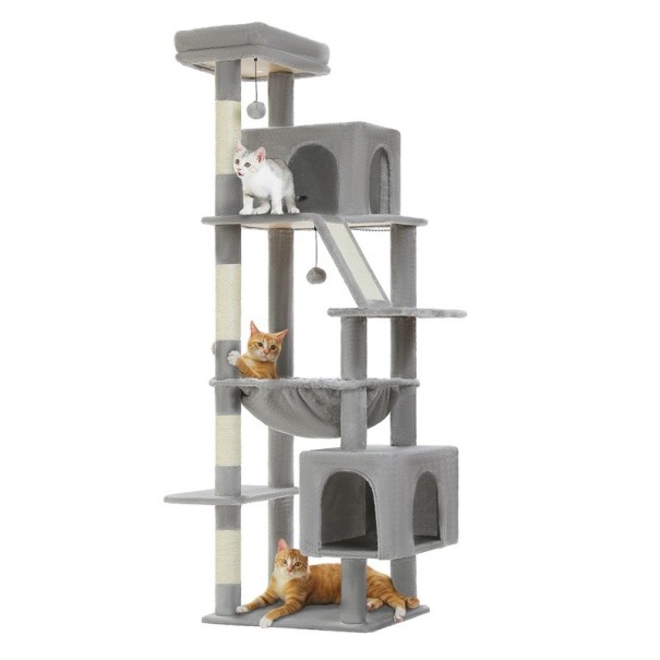 Torre para gatos 180x55x45 cm Árbol interior alto para gatos Rascador de sisal Hamaca Conjunto de escalada Perchero espacioso gris Torre para gatos 180x55x45 cm Árbol interior alto para gatos Rascador de sisal Hamaca Conjunto de escalada Perchero espacioso gris