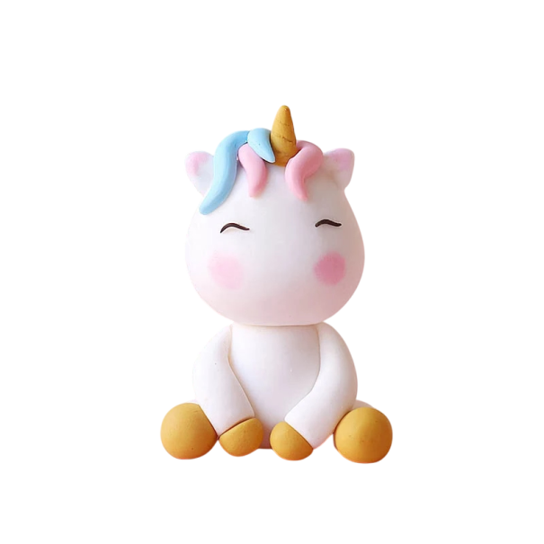 Tortendeko Einhorn sitzend 6 cm Figur mit Horn auf dem Einsatz Tortendeko für Geburtstag, Kinderparty oder Mottoparty 1