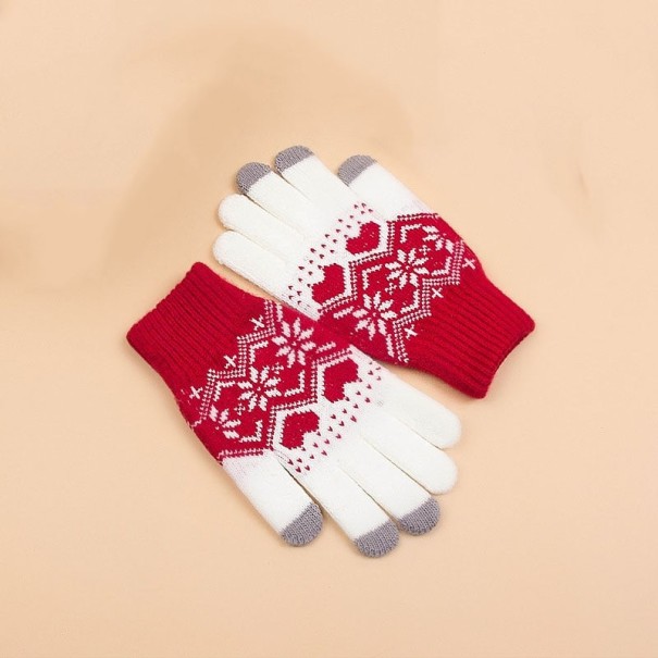 Touch Gloves with Christmas Pattern red