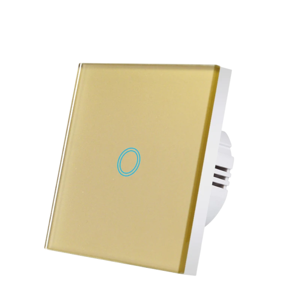 Touchschakelaar 1-voudig 220V glazen paneel 8,6 x 8,6 cm Smart Home-schakelaar modern design gehard glas en PC-kunststof goud