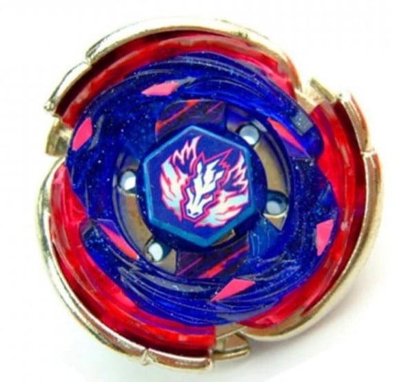 Toupie de combat pour des duels avec lanceur et tirage Toupie avec un anneau brillant et un symbole de tête de cheval Couleurs bleue et rouge Métal 1
