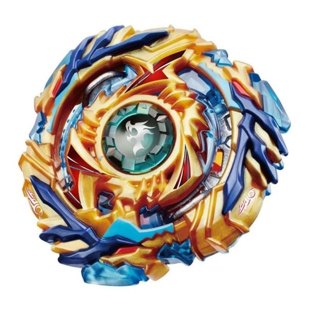 Toupie de combat pour enfants en métal et plastique Dessus de couleur or et bleu Anneau en métal argenté et pointe rouge Taille d'environ 5,5 cm 1