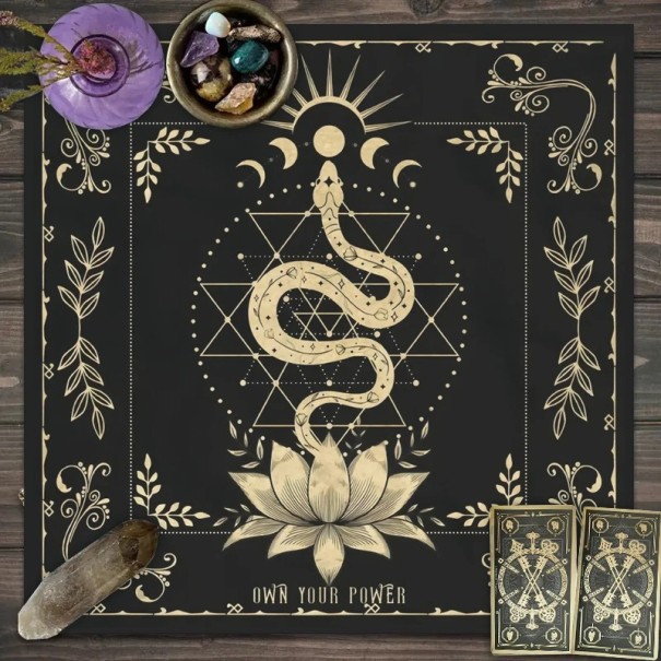 Tovagliolo con motivi dei tarocchi 49 x 49 cm Tovagliolo nero con motivo di serpente Decorazione per divinazione Tovagliolo da altare Decorazione esoterica e mistica 1