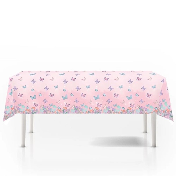 Tovagliolo da tavolo 108 × 180 cm Tovagliolo rosa con farfalle Tovagliolo per festa di compleanno per bambini Decorazione per tavolo festivo 1
