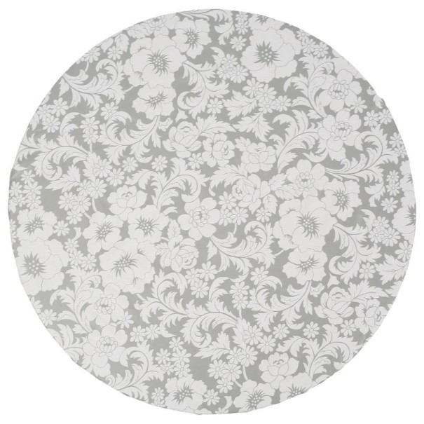 Tovagliolo rotondo in PVC con bordo elastico 102–112 cm Tovagliolo impermeabile e resistente all'olio grigio bianco con motivo floreale Copertura 1