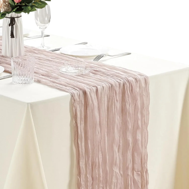 Tovagliolo rustico in tessuto di garza semi-trasparente 40x275 cm Tovagliolo decorativo in poliestere per matrimonio banchetto festa addio al celibato tavolo festivo rosa