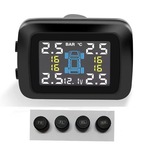TPMS pour allume-cigare Ensemble de 4 capteurs externes 0–5 bar surveillance de la pression et de la température des pneus avec affichage 1