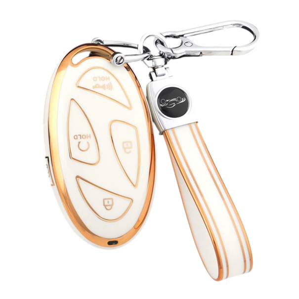 TPU hoesje voor afstandsbediening 5 knoppen met sleutelhanger voor Hyundai IONIQ 6, Grand Prix GN7, Kona wit