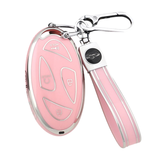 TPU hoesje voor afstandsbediening met 7 knoppen en sleutelhanger voor Hyundai IONIQ 6, Grand Prix GN7, Kona roze