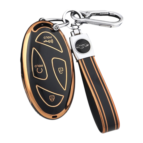 TPU pouzdro na dálkový klíč 7 tlačítek s klíčenkou pro Hyundai IONIQ 6, Grand Prix GN7, Kona zlatá