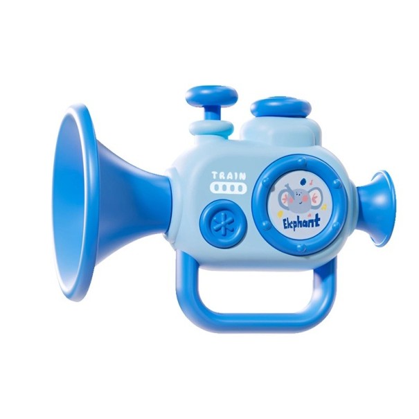 Trąbka plastikowa dla dzieci 12×9 cm Instrument muzyczny dla dzieci Zabawka edukacyjna rozwijająca słuch i rytm Wczesna nauka Gra na instrumentach muzycznych niebieski