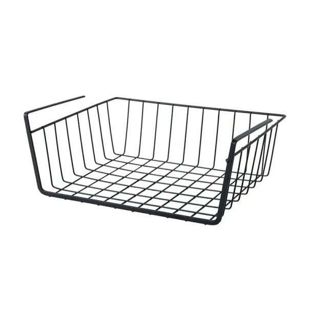 Trådkurv til ophæng under hylde 30 x 23 x 14 cm Metal organiser til skab, køkken og arbejdsbord Opbevaringsholder til småting sort