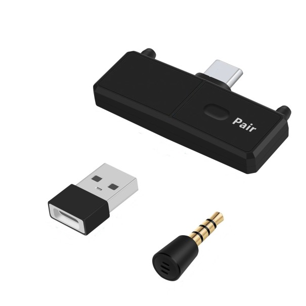 Trådløs bluetooth 5.0 lydsender med mikrofon til spilkonsoller USB-C stik USB-adapter Rækkevidde 10 m Mål 4,7 x 2,6 x 0,8 cm 1