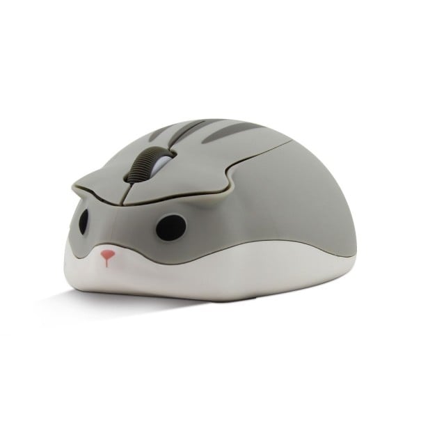 Trådløs computer mus i hamsterform USB-modtager 2,4 GHz Rækkevidde 10 m Opløsning 1200 DPI Batteridrevet AA Størrelse 105 x 73 x 40 mm grå