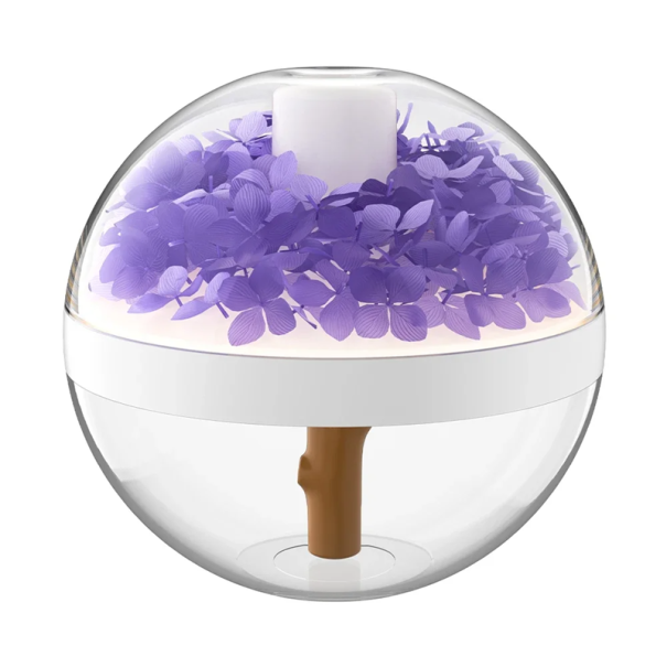 Trådlös luftfuktare 270 ml med LED-nattlampa och konstgjorda blommor USB C 800 mAh Sovrumsdekoration 12 x 11 cm lila