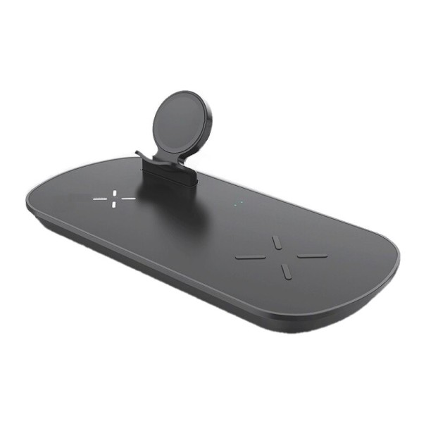 Trådløs oplader 3 i 1 til Galaxy Watch, AirPods høretelefoner og telefon. Opladeplade med holder til ur. Effekt op til 10 W. Sort 1