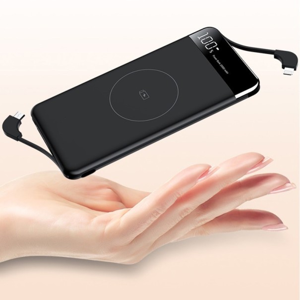 Trådlös powerbank med inbyggda kablar 10000 mAh