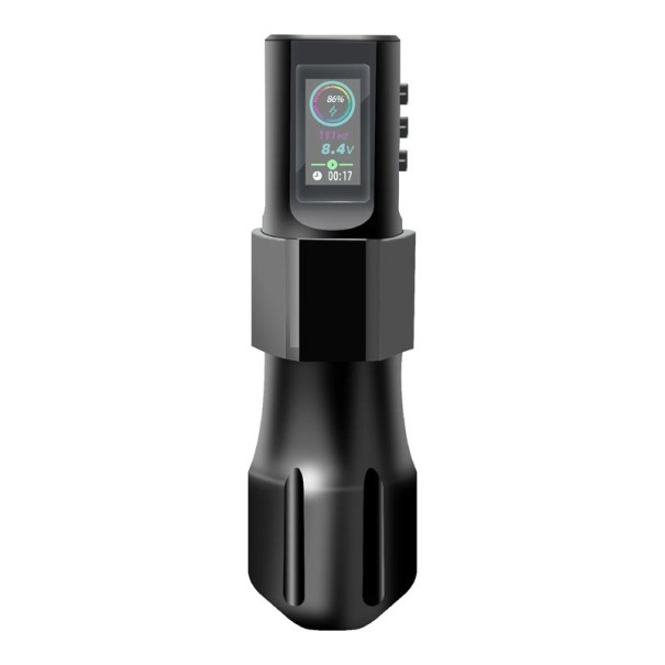 Trådløs tatoveringspen 13,6 x 3,4 cm sort lydløs tatoveringsmaskine 12 V 10500 o/min justerbar slaglængde LCD-skærm USB-C opladning 1