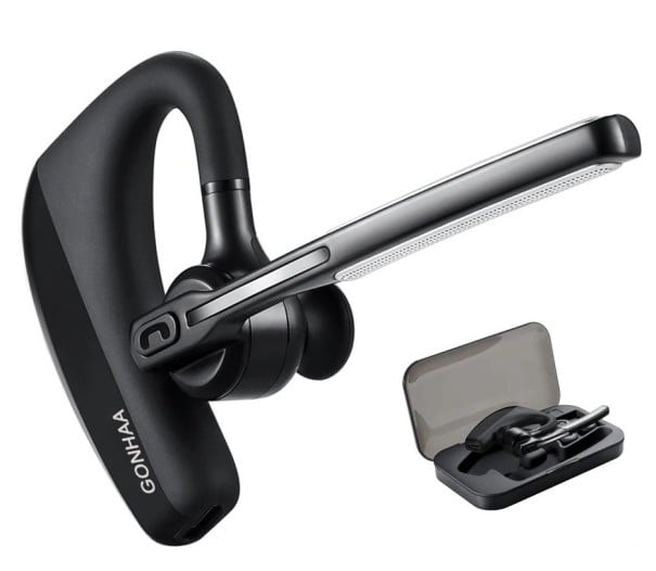 Trådløse handsfree høretelefoner bag øret med mikrofon til opkald og musik Bluetooth 5.0 Lydstyrkekontrol Etui og 3 silikonepropper Sorte 1