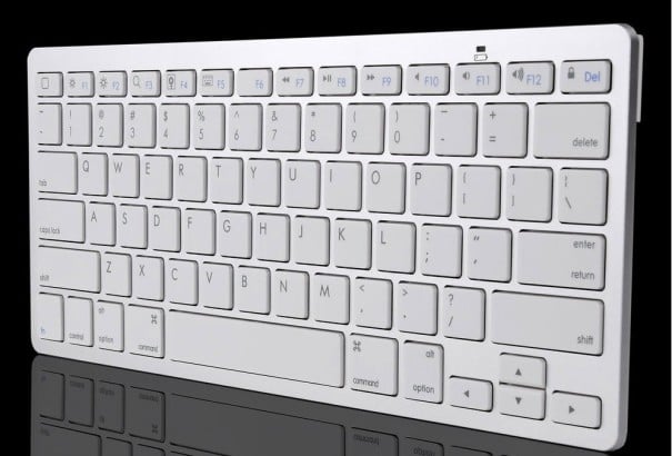 Trådløst bluetooth tastatur til iPad og MacBook Kompakt med 78 taster Engelsk mærkning Rækkevidde op til 10 m Hvid med sølvramme 1