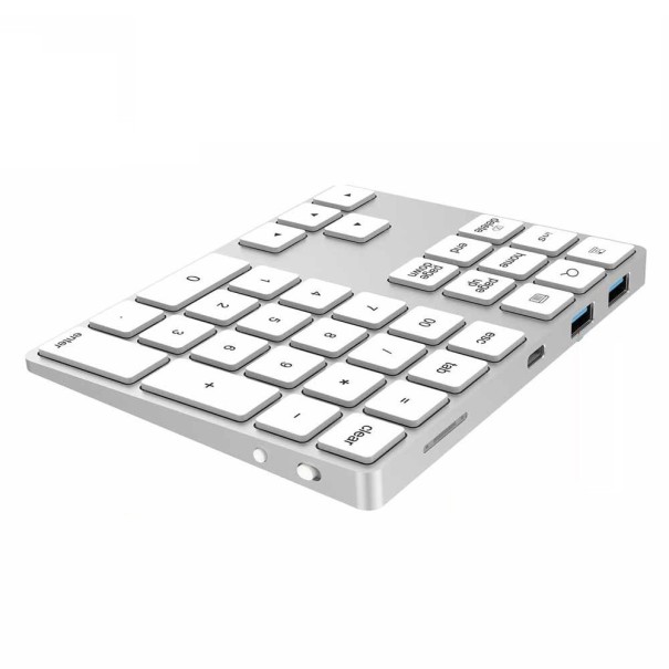 Trådløst numerisk tastatur USB HUB hvid