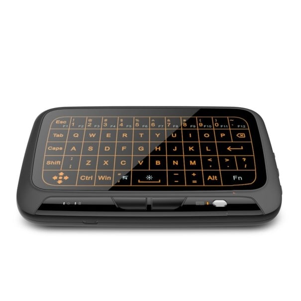 Trådlöst pekmini-tangentbord med touchpad Upplysta tangentsymboler Laddningsbart batteri USB-mottagare Mått 14,2 x 9 cm 1