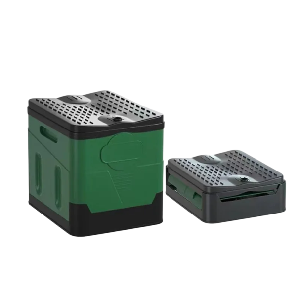 Tragbare faltbare Toilette für das Auto 27 x 31,5 cm Höhe 29 cm Faltmaß 11 cm Leichtes PP-Material Praktische Reisetoilette Camping grün
