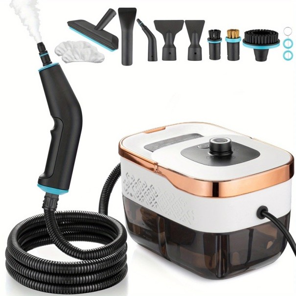 Tragbarer Dampfreiniger 1350 ml Wassertank Dampf 105 °C Aufheizung in 15 s Maße 21 x 15 x 14,5 cm Zubehörset für Küchengeräte und Auto weiß