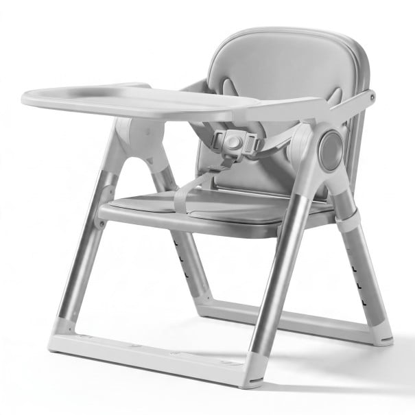 Tragbarer klappbarer Kinderstuhl mit Tischchen Verstellbare Höhe 5-Punkt-Gurt Sitzauflage für Stühle Für Reisen und Picknicks grau